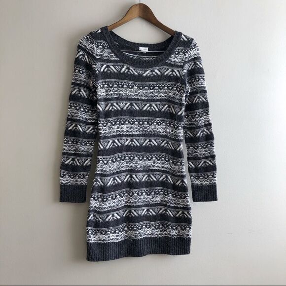 Garage Comfy Stretch Knit Stripe Scoop Neck Long Sleeve Mini Dress Grey - Picture 1 of 13